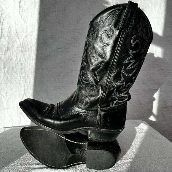 Double H HH Vintage Black Leather Cowboy Boots Mens 8EE Western Riding Boot 2361