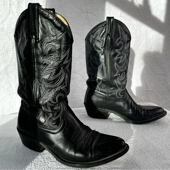 Double H HH Vintage Black Leather Cowboy Boots Mens 8EE Western Riding Boot 2361