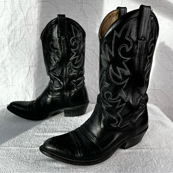 Double H HH Vintage Black Leather Cowboy Boots Mens 8EE Western Riding Boot 2361