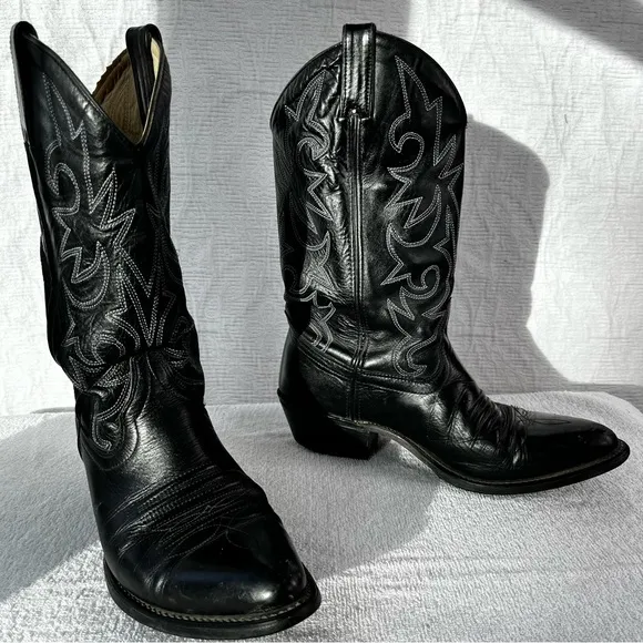 Double H HH Vintage Black Leather Cowboy Boots Mens 8EE Western Riding Boot 2361