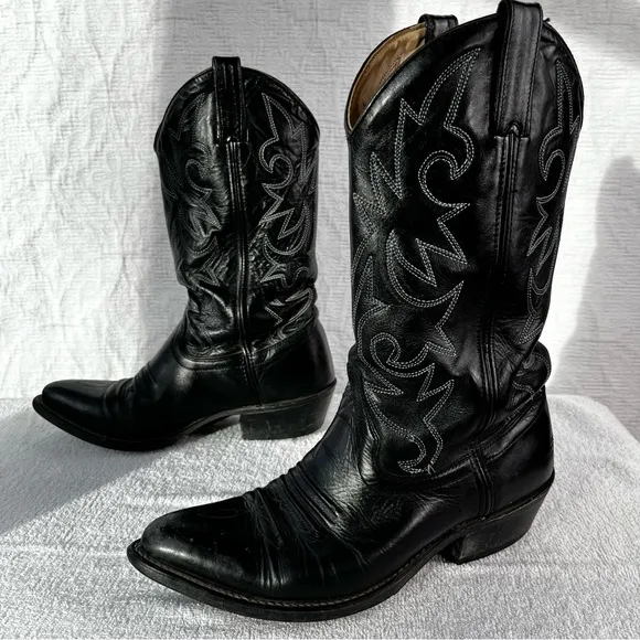 Double H HH Vintage Black Leather Cowboy Boots Mens 8EE Western Riding Boot 2361