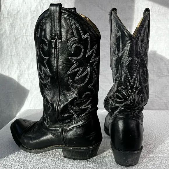Double H HH Vintage Black Leather Cowboy Boots Mens 8EE Western Riding Boot 2361