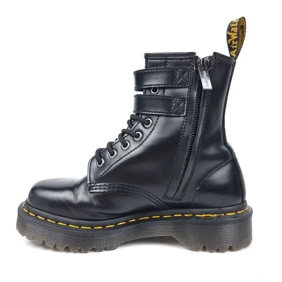 Dr. Martens 1460 ALT Dual Buckle Black Patent Leather Combat Boots 6 90's Grunge