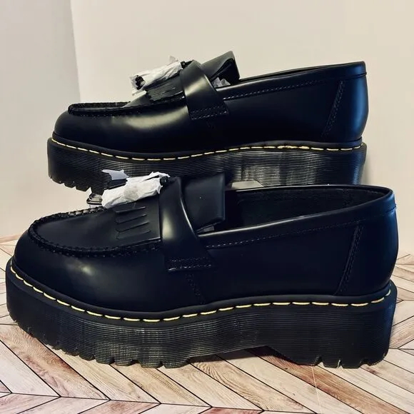 Dr Martens Adrian Quad Leather Platform Tassel Loafers Black M 11 W 12 Kiltie