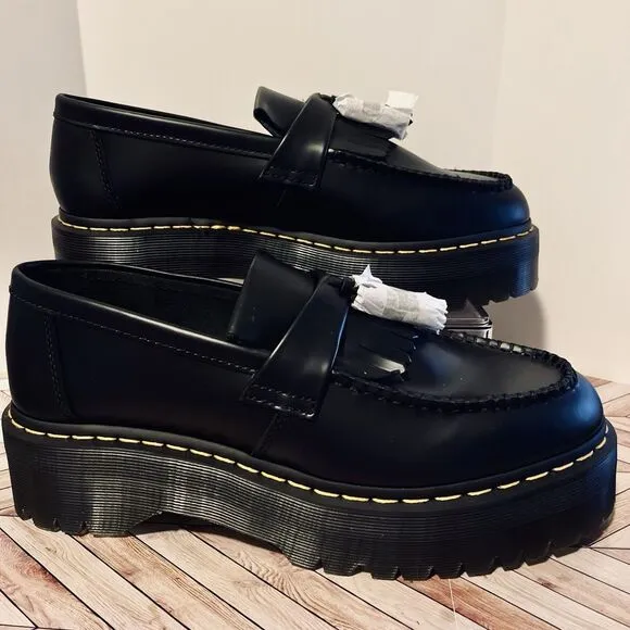 Dr Martens Adrian Quad Leather Platform Tassel Loafers Black M 11 W 12 Kiltie