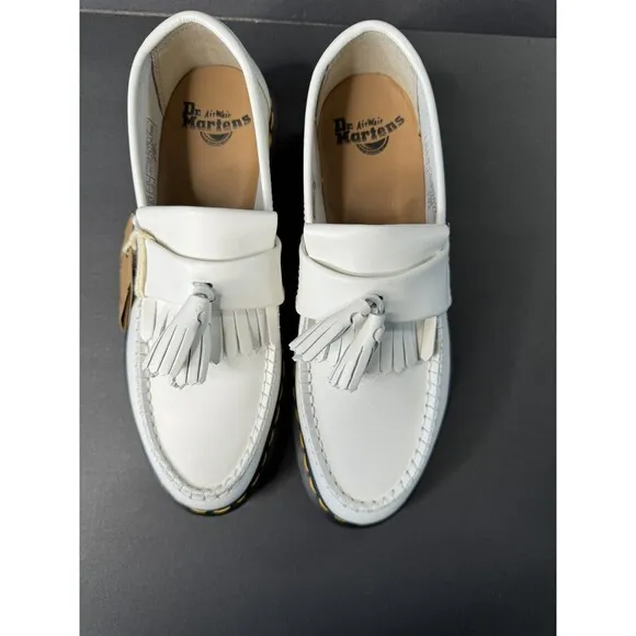 Dr. Martens ADRIAN YS White Smooth Leather Tassels Loafers Size Men’s 8 Women 9
