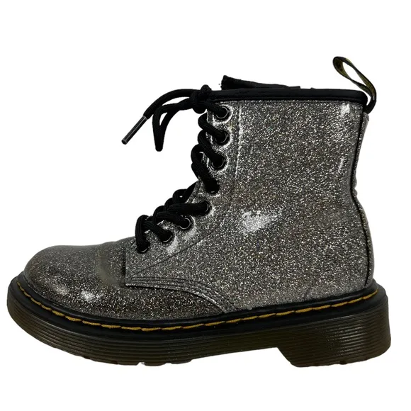 Dr. Martens Kids 12 Boots 1460 Silvery Glitter Lace Up Boots Outdoors Casual