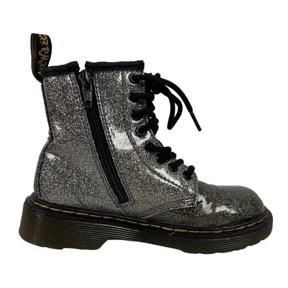 Dr. Martens Kids 12 Boots 1460 Silvery Glitter Lace Up Boots Outdoors Casual
