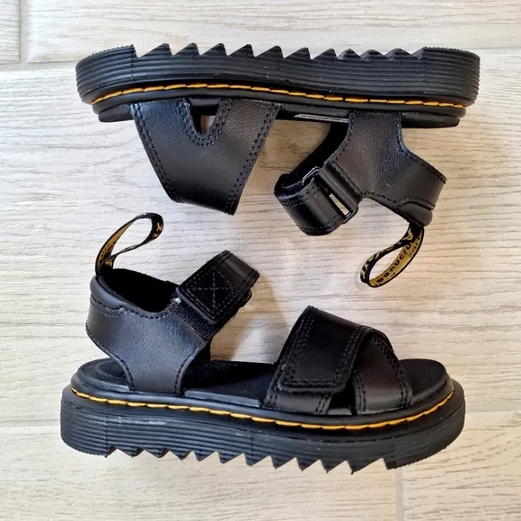 Dr. Martens kid's black leatherVossie sandals with adjustable straps - size 11