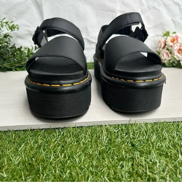 DR MARTENS VOSS II ATHENA BLACK LEATHERSTRAP PLATFORM SANDALS Women 10 NEW