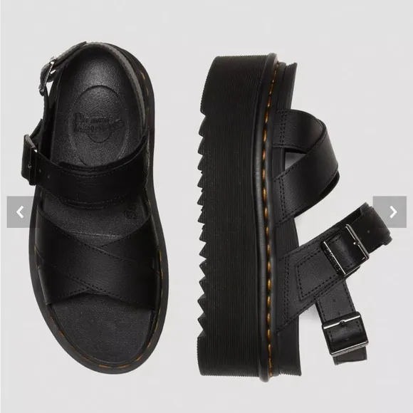 DR MARTENS VOSS II ATHENA BLACK LEATHERSTRAP PLATFORM SANDALS Women 10 NEW