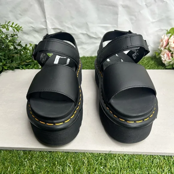 DR MARTENS VOSS II ATHENA BLACK LEATHERSTRAP PLATFORM SANDALS Women 10 NEW