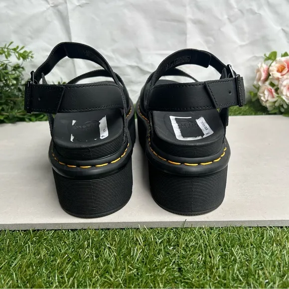 DR MARTENS VOSS II ATHENA BLACK LEATHERSTRAP PLATFORM SANDALS Women 10 NEW