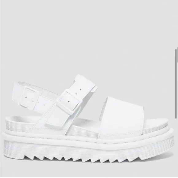 Dr MARTENS VOSS MONO HYDRO LEATHER White Platform Chunky STRAP SANDALS size 8
