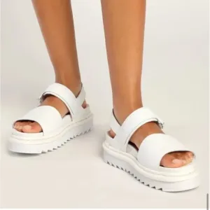 Dr MARTENS VOSS MONO HYDRO LEATHER White Platform Chunky STRAP SANDALS size 8