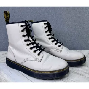 Dr Martens Women's Sz 8 Men's 9 White Zavala Leather Combat Boot Lace Up AW004