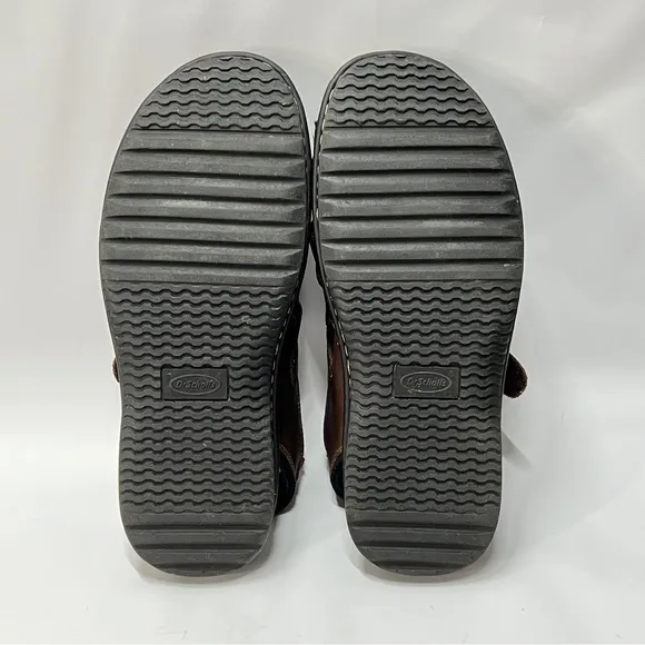 DR SCHOLLS Men’s Size 11M Memory Fit Brown Leather hook and loop Sandals
