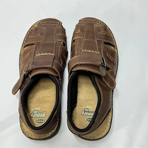 DR SCHOLLS Men’s Size 11M Memory Fit Brown Leather hook and loop Sandals