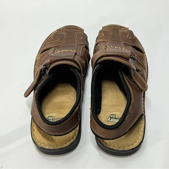 DR SCHOLLS Men’s Size 11M Memory Fit Brown Leather hook and loop Sandals