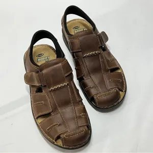 DR SCHOLLS Men’s Size 11M Memory Fit Brown Leather hook and loop Sandals