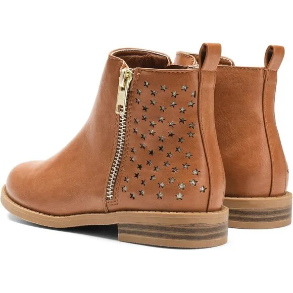 Dream Pairs Ankle Boot Women Tan Polyurethane Zipper Low Heels Toddler