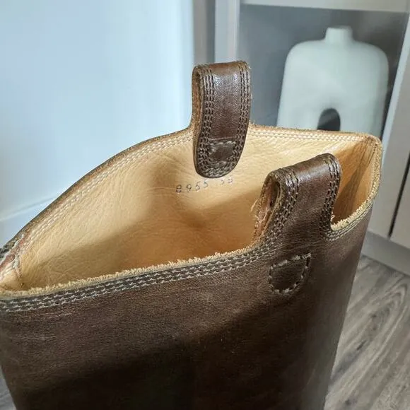 Dries Van Noten Knee High Riding Boots Brown Leather Pull-On Round Toe Size 36