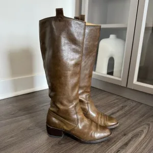Dries Van Noten Knee High Riding Boots Brown Leather Pull-On Round Toe Size 36