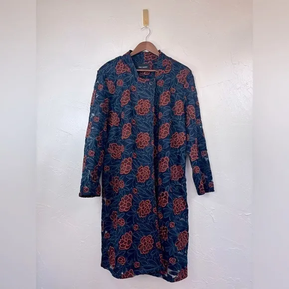DRIFTWOOD LongLine NEW Embroidered Coat Jacket Open Front Floral Rose‎ Red Blue