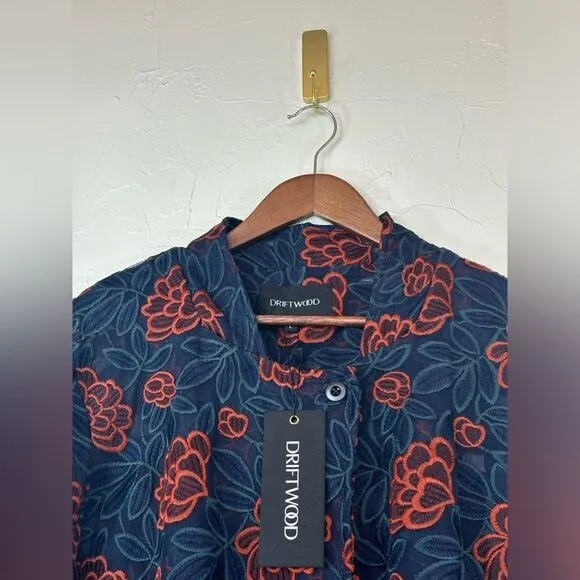 DRIFTWOOD LongLine NEW Embroidered Coat Jacket Open Front Floral Rose‎ Red Blue