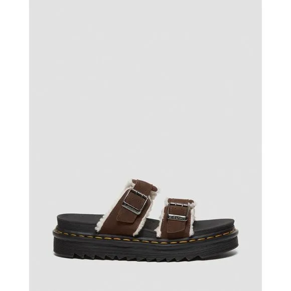 Dr.Martens MYLES SUEDE FUR-LINED BUCKLE SLIDE SANDALS Size 4