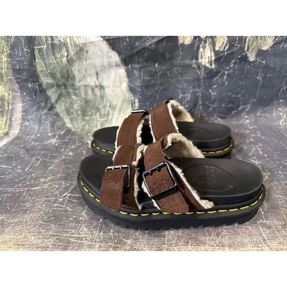 Dr.Martens MYLES SUEDE FUR-LINED BUCKLE SLIDE SANDALS Size 4