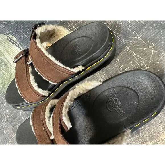 Dr.Martens MYLES SUEDE FUR-LINED BUCKLE SLIDE SANDALS Size 4