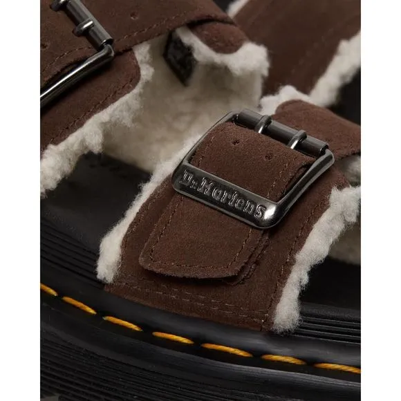 Dr.Martens MYLES SUEDE FUR-LINED BUCKLE SLIDE SANDALS Size 4