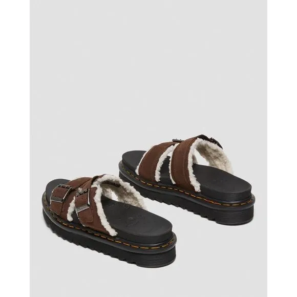 Dr.Martens MYLES SUEDE FUR-LINED BUCKLE SLIDE SANDALS Size 4