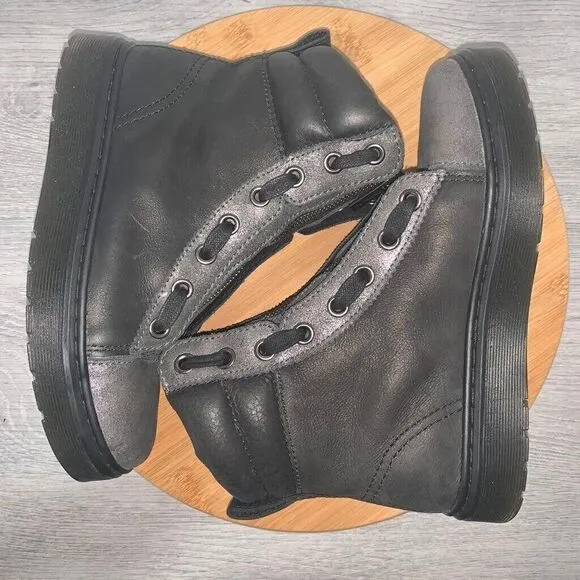 Dr. Martens Playa Boots Metallic Grey Leather Booties Zip Lace Women’s Size 6