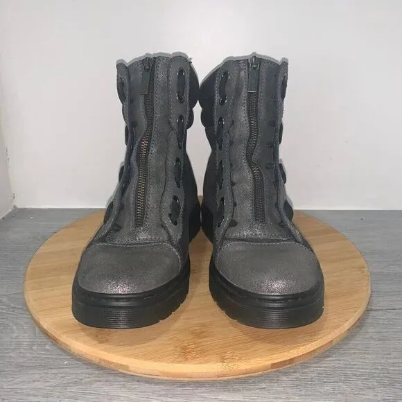 Dr. Martens Playa Boots Metallic Grey Leather Booties Zip Lace Women’s Size 6