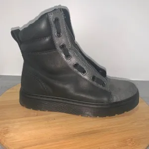 Dr. Martens Playa Boots Metallic Grey Leather Booties Zip Lace Women’s Size 6