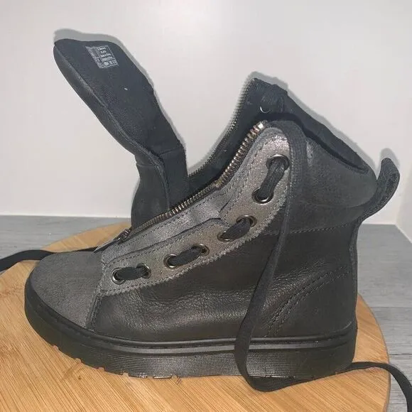 Dr. Martens Playa Boots Metallic Grey Leather Booties Zip Lace Women’s Size 6