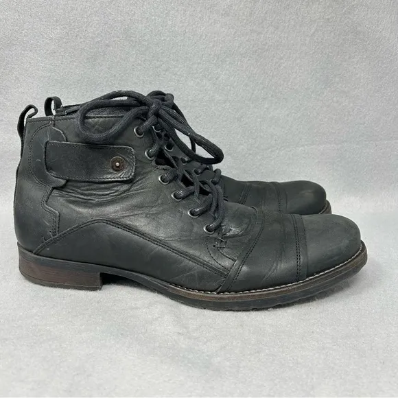 Dune London Simon Casual Leather Lace-Up Boots Black Men’s Sz 10 M