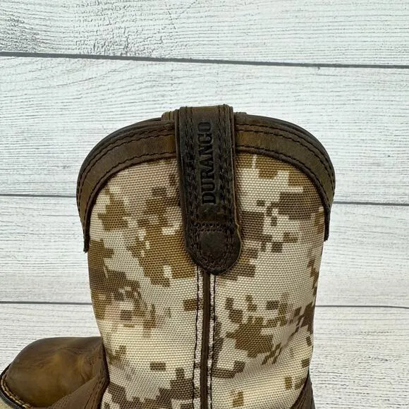Durango Boy's Western Brown Desert Camo Pull On Cowboy Boots Size 11
