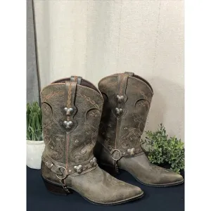 Durango Crush Distressed 11&quot; Heart Concho Women's Size 8M Western Boots RD4155