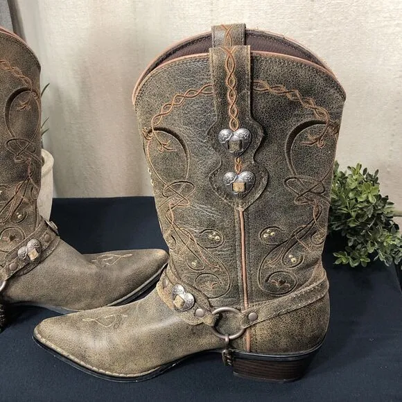 Durango Crush Distressed 11&quot; Heart Concho Women's Size 8M Western Boots RD4155