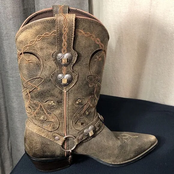 Durango Crush Distressed 11&quot; Heart Concho Women's Size 8M Western Boots RD4155
