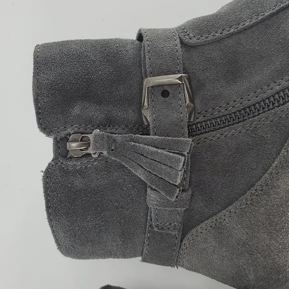 Earth Origins Tori Grey Suede Water Repellent Heel Ankle Boots, Size 7.5