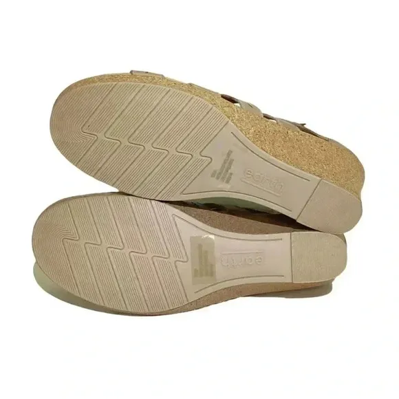 Earth Wedge Sandals Womens 7.5 38 Beige Woodland Sunny Strappy Leather NEW