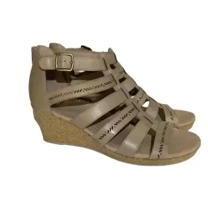 Earth Wedge Sandals Womens 7.5 38 Beige Woodland Sunny Strappy Leather NEW