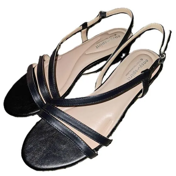 Easy Spirit Glenni Black Open Toe Strappy Slingback Sandals Size 7.5 W New