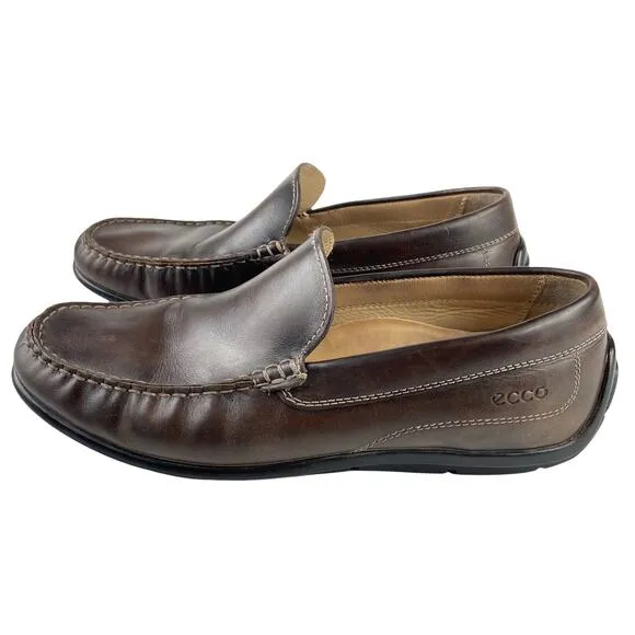 Ecco Brown Leather Slip On Men Loafers Size 42 / 8