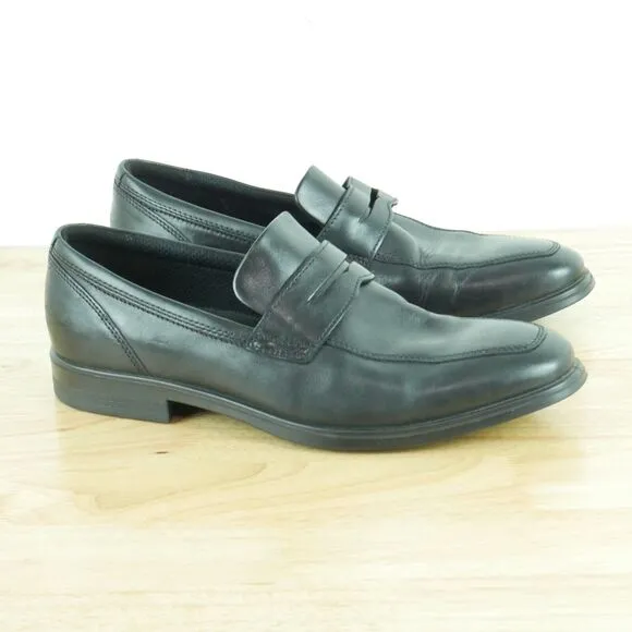 Ecco Men's 43 US 9 9.5 Melbourne Penny Loafers Black Leather Slip On Shoes