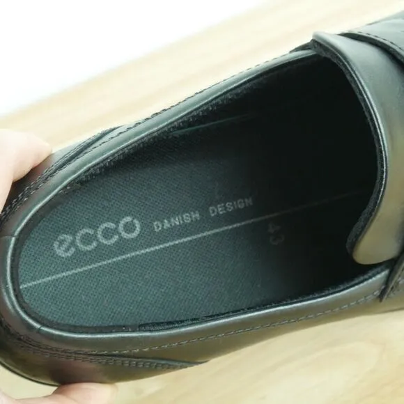 Ecco Men's 43 US 9 9.5 Melbourne Penny Loafers Black Leather Slip On Shoes